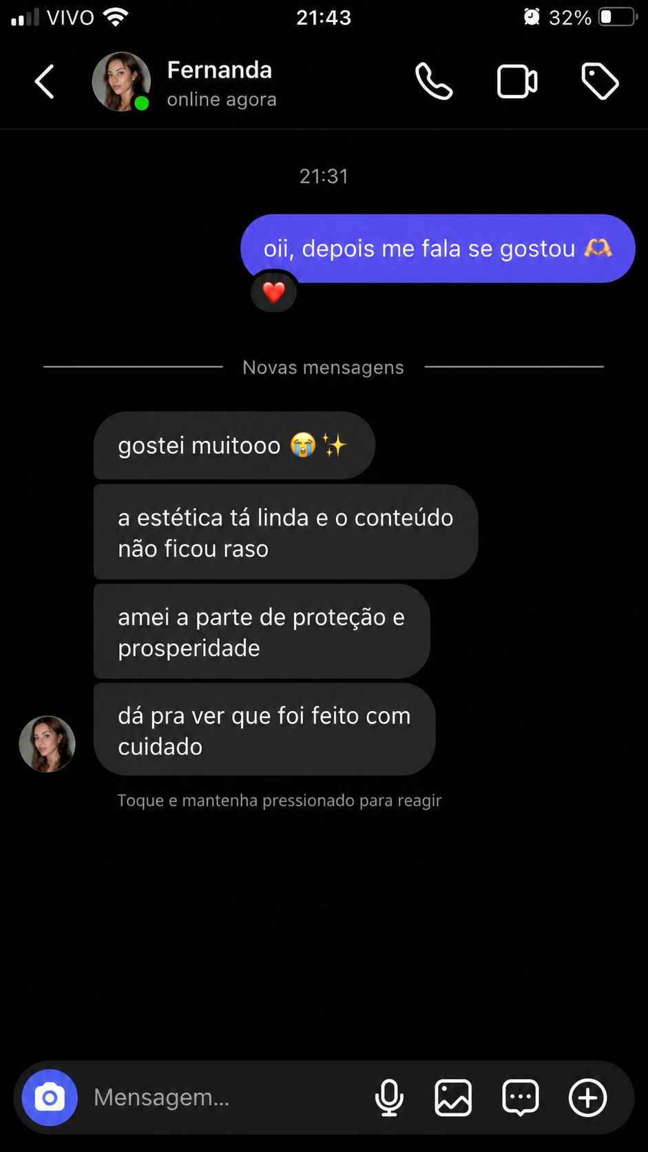 Depoimento da Fernanda sobre a estética e o conteúdo
